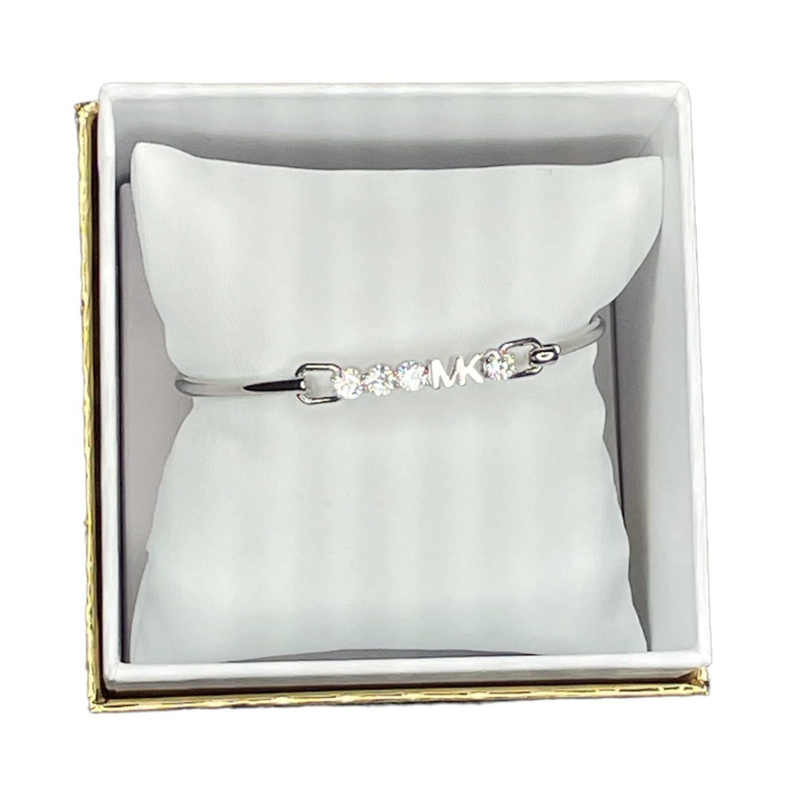Michael Michael Kors Logo And Rhinestones Bangle Bracelet Silver 85$
